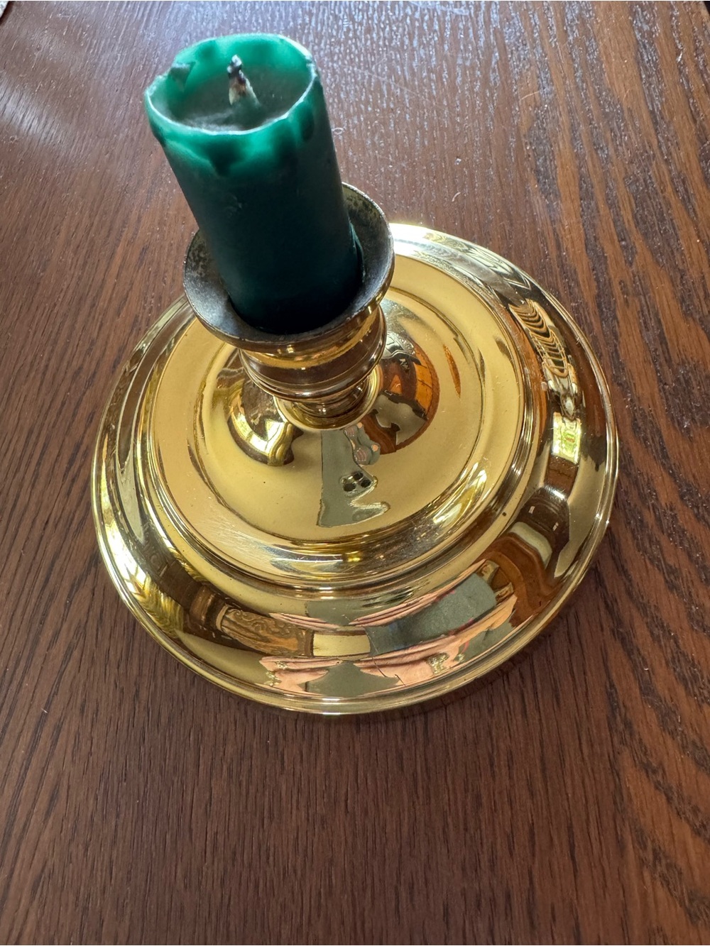 Vintage Solid Brass Candle Holder with Green Candle - Home Accents